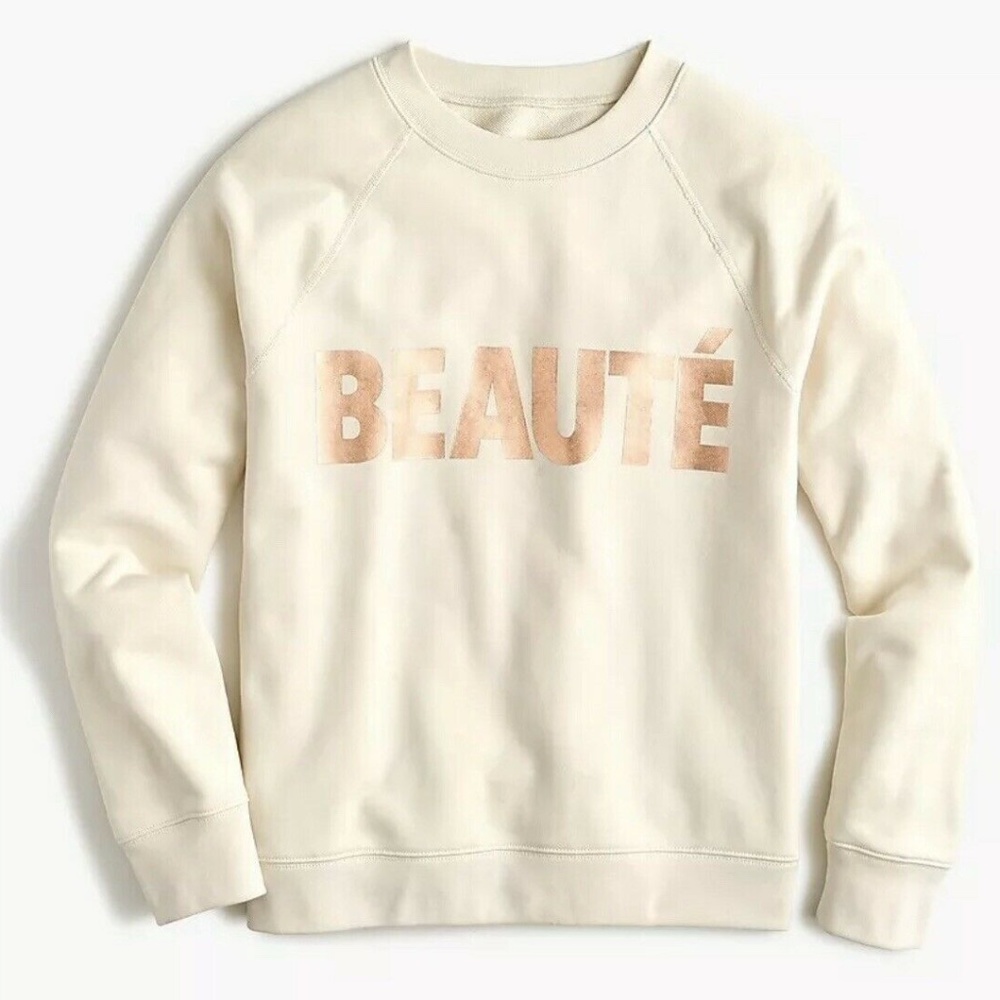 J. Crew Cream Metallic "Beaute" Sweatshirt Medium